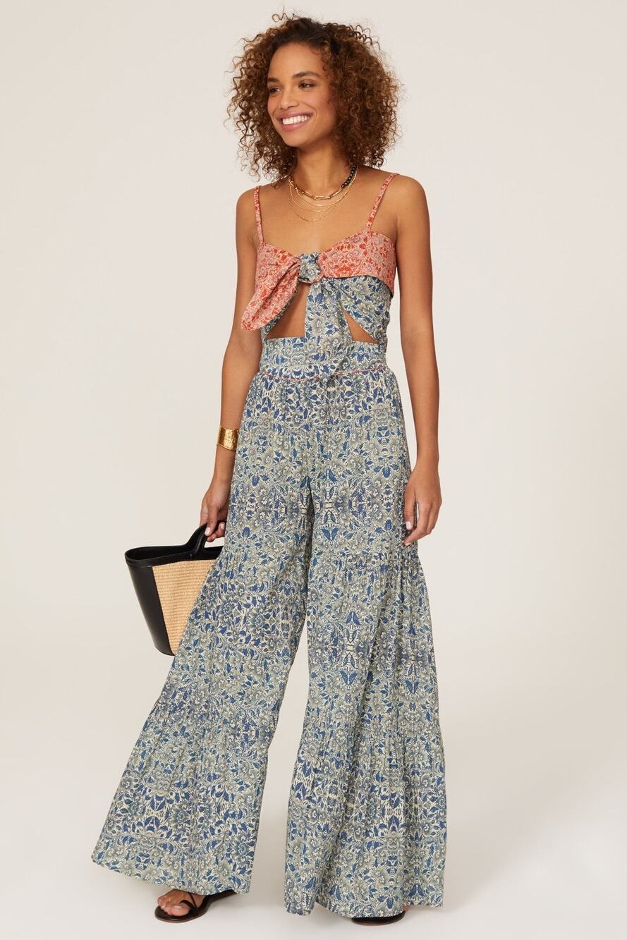 Carolina K Vicky Blue Paisley Floral Wide Leg High Waisted Pants Size XS